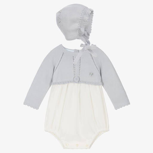 Artesanía Granlei-Grey & Ivory Knitted Babysuit Set | Childrensalon Outlet