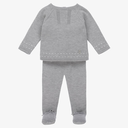 Artesanía Granlei-Grey Knitted 2 Piece Babygrow | Childrensalon Outlet