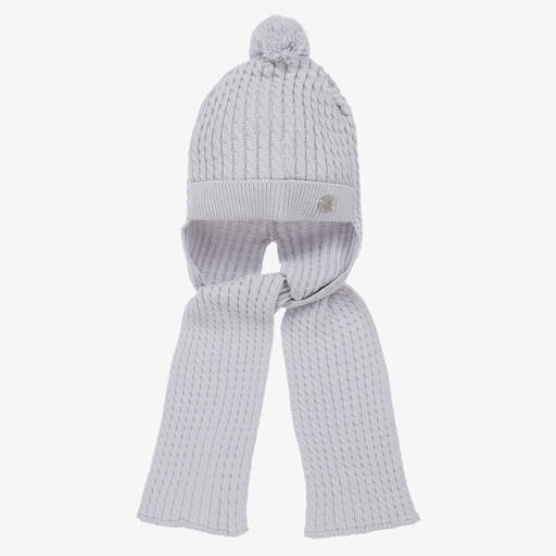 Artesanía Granlei-Grey Knitted Hat & Attached Scarf | Childrensalon Outlet