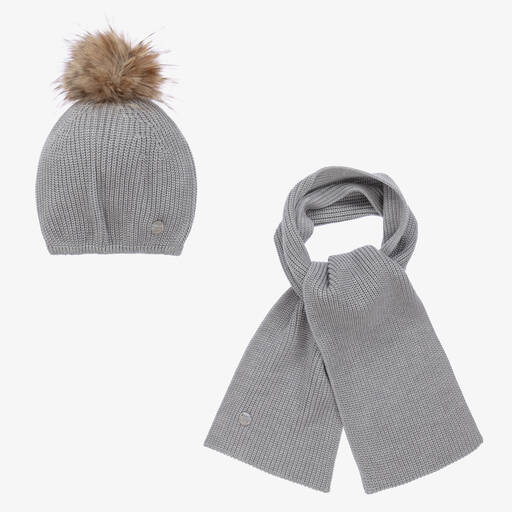 Artesanía Granlei-Grey Knitted Hat & Scarf Set | Childrensalon Outlet