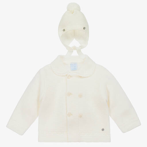 Artesanía Granlei-Ivory Knitted Baby Coat & Hat Set | Childrensalon Outlet