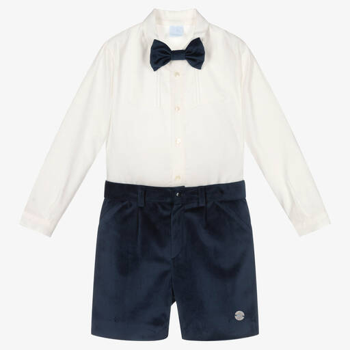 Artesanía Granlei-Ivory & Navy Blue Shorts Set | Childrensalon Outlet