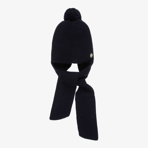 Artesanía Granlei-Navy Blue Hat & Attached Scarf | Childrensalon Outlet