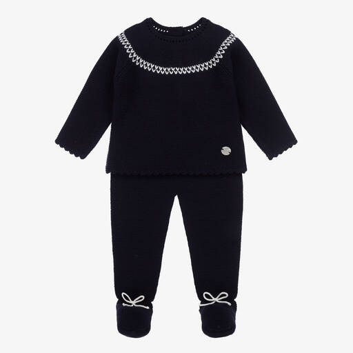 Artesanía Granlei-Navy Blue Knitted 2 Piece Babygrow | Childrensalon Outlet