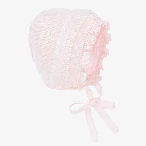 Artesanía Granlei-Pale Pink Knitted Baby Bonnet | Childrensalon Outlet