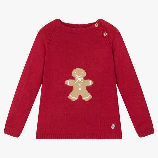 Artesanía Granlei-Красный вязаный свитер с пряничным человечком | Childrensalon Outlet