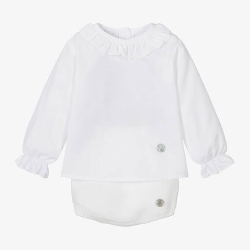 Artesanía Granlei-White Cotton Knit Baby Shorts Set | Childrensalon Outlet