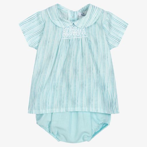 Babidu-Aqua Blue Smocked Shorts Set | Childrensalon Outlet