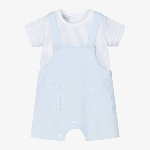 Babidu-Baby Boys Blue Dungaree Shorts Set | Childrensalon Outlet