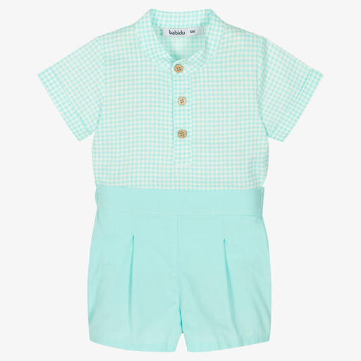 Babidu-Blaues Vichykaro-Top & Shorts Set | Childrensalon Outlet