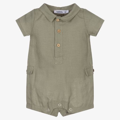 Babidu-Baby Boys Green Linen Shortie | Childrensalon Outlet