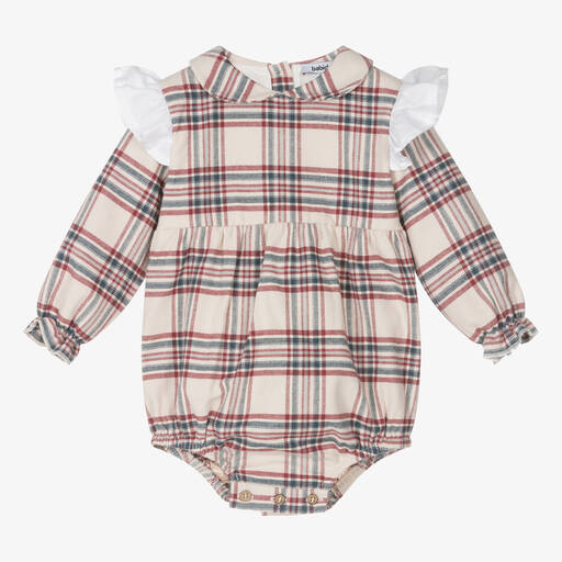 Babidu-Baby Girls Beige Check Cotton Shortie | Childrensalon Outlet