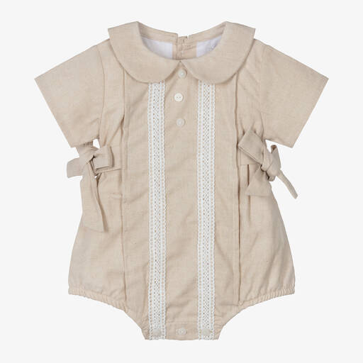 Babidu-Baby Girls Beige Linen & Cotton Shortie | Childrensalon Outlet