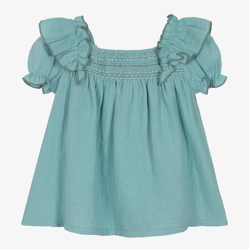 Babidu-Baby Girls Green Cotton Dress | Childrensalon Outlet