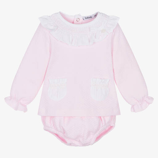 Babidu-Baby Girls Pink Cotton Shorts Set | Childrensalon Outlet