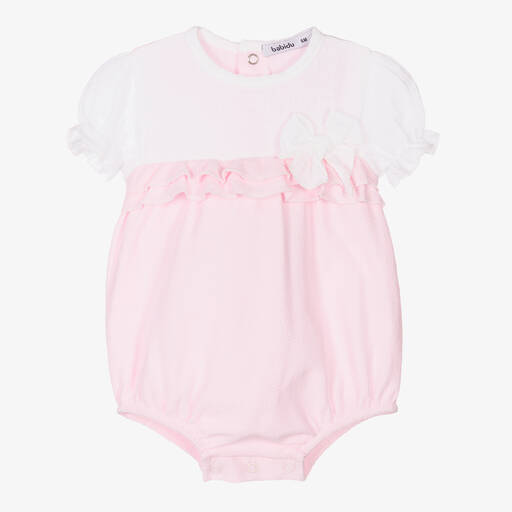Babidu-Baby Girls Pink & White Cotton Shortie | Childrensalon Outlet