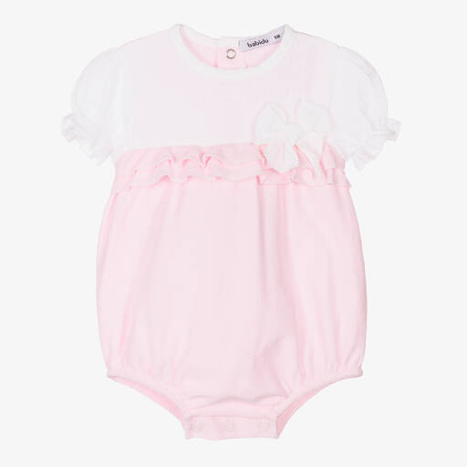 Babidu-Baby-Baumwollspieler in Rosa & Weiß | Childrensalon Outlet