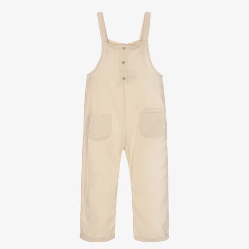 Babidu-Beige Cheesecloth Dungarees | Childrensalon Outlet