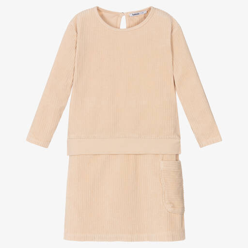 Babidu-Beige Cotton Corduroy Skirt Set | Childrensalon Outlet