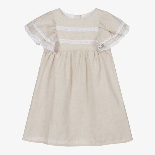 Babidu-Beige Linen Dress | Childrensalon Outlet