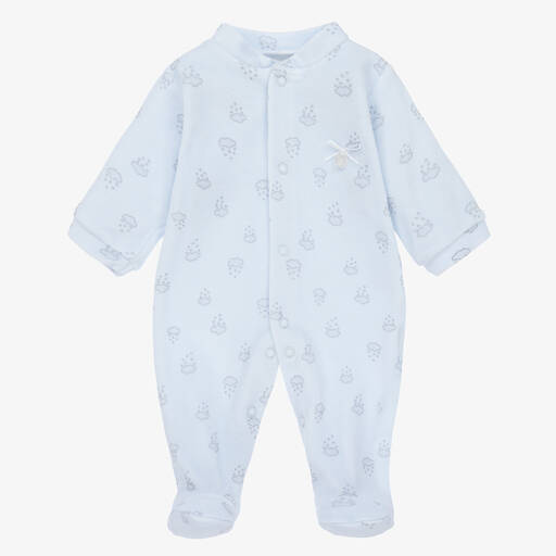 Babidu-Blue Cotton Velour Babygrow | Childrensalon Outlet