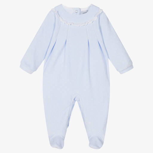 Babidu-Blue Cotton Velour Babygrow | Childrensalon Outlet