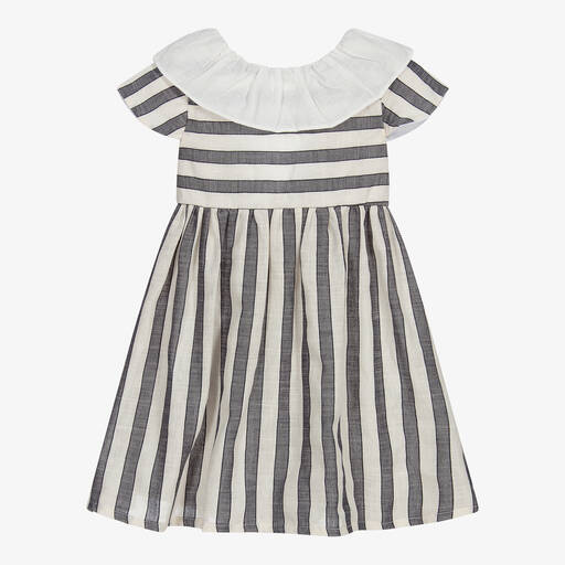 Babidu-Blue & Ivory Striped Dress | Childrensalon Outlet