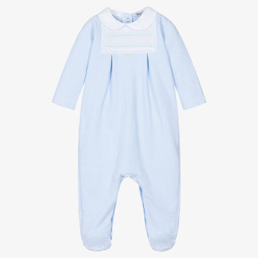 Babidu-Blue Smocked Cotton Babygrow | Childrensalon Outlet