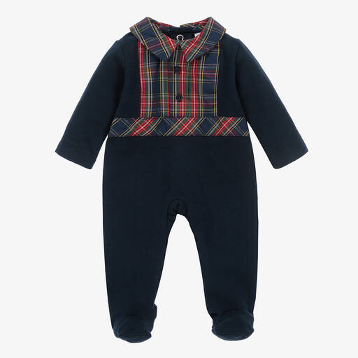 Babidu-Blue Tartan Cotton Babygrow | Childrensalon Outlet