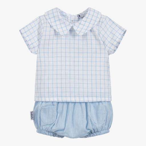 Babidu-Blue & White Cotton Shorts Set | Childrensalon Outlet
