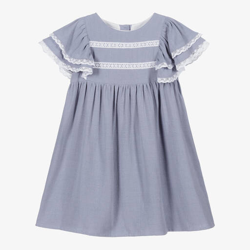 Babidu-Blue & White Lace Dress  | Childrensalon Outlet