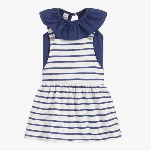 Babidu-Blue & White Striped Dress Set | Childrensalon Outlet