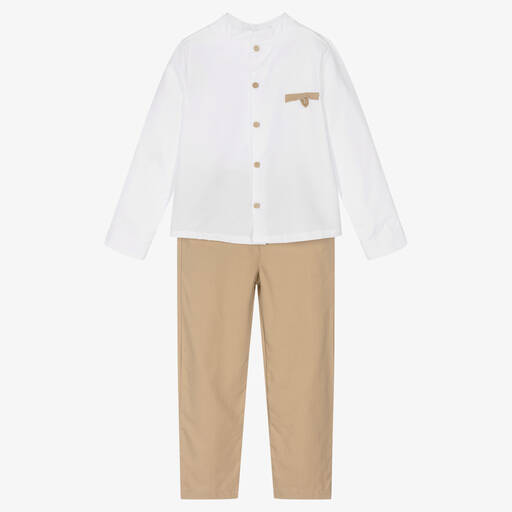 Babidu-Boys Beige & White Trouser Set | Childrensalon Outlet