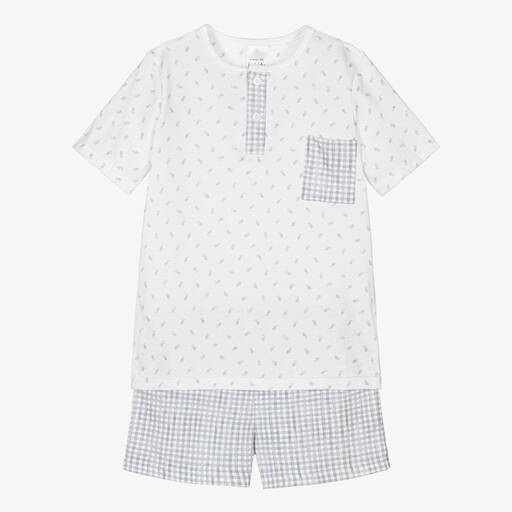Babidu-Boys Blue Cotton Check Short Pyjamas | Childrensalon Outlet