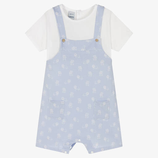 Babidu-Boys Blue Cotton Dungaree Shorts Set | Childrensalon Outlet