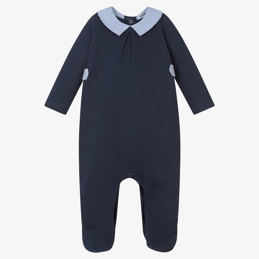 Babidu-Boys Blue Cotton Knit Collared Babygrow | Childrensalon Outlet