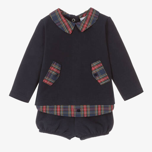 Babidu-Boys Blue Cotton Shorts Set | Childrensalon Outlet