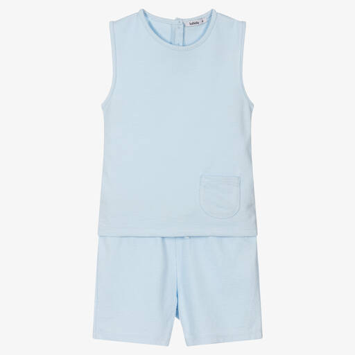 Babidu-Boys Blue Cotton Shorts Set | Childrensalon Outlet