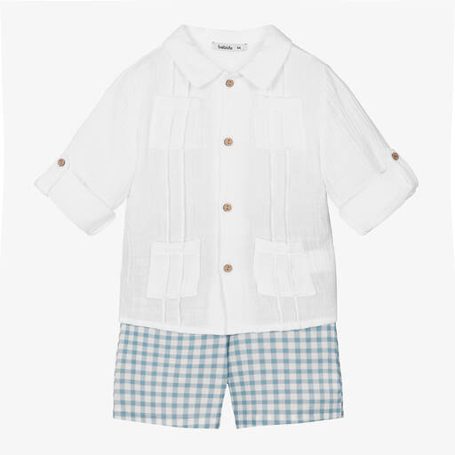 Babidu-Boys Blue Gingham Cotton Shorts Set | Childrensalon Outlet