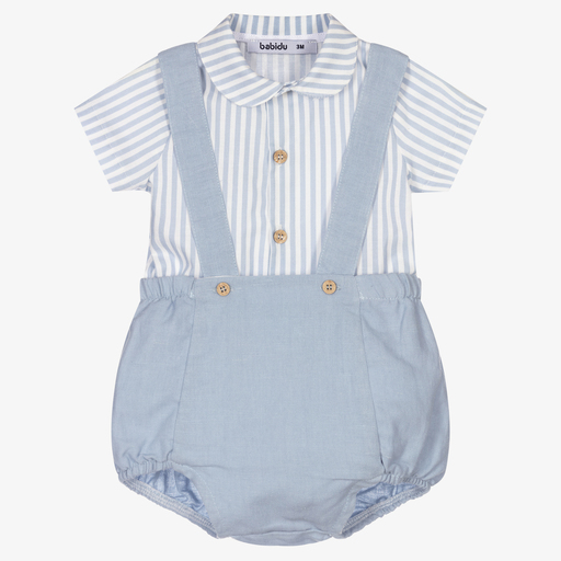 Babidu-Boys Blue Linen Shorts Set | Childrensalon Outlet