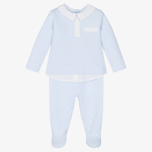 Babidu-Boys Blue Quilted 2 Piece Babygrow | Childrensalon Outlet