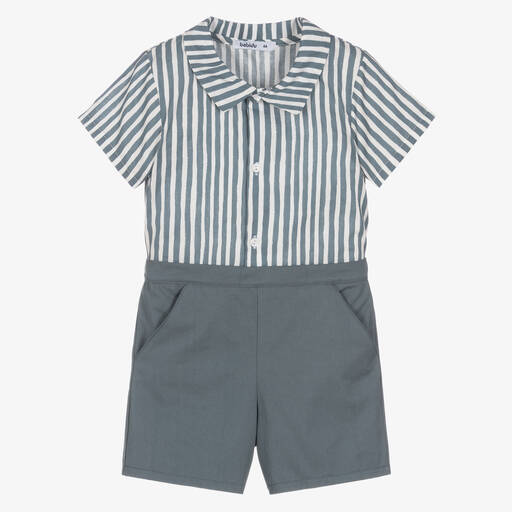 Babidu-Boys Blue Striped Shorts Set | Childrensalon Outlet