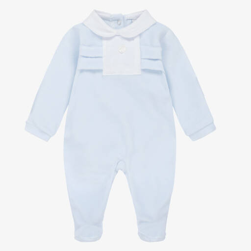 Babidu-Boys Blue Velour Babygrow | Childrensalon Outlet