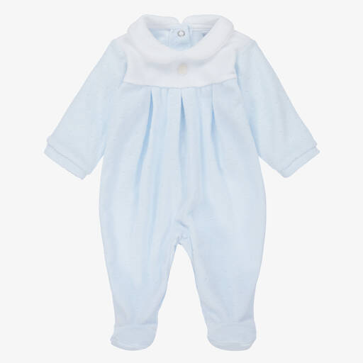 Babidu-Boys Blue Velour Babygrow | Childrensalon Outlet