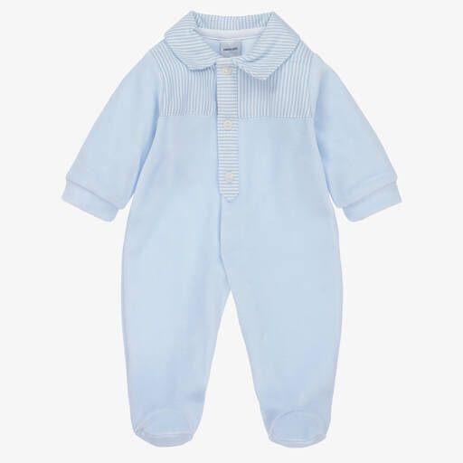 Babidu-Boys Blue Velour Babygrow | Childrensalon Outlet
