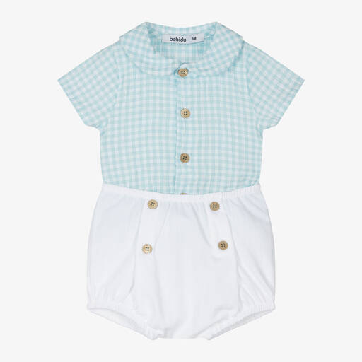 Babidu-Голубая рубашка и белые шорты из хлопка для мальчиков | Childrensalon Outlet