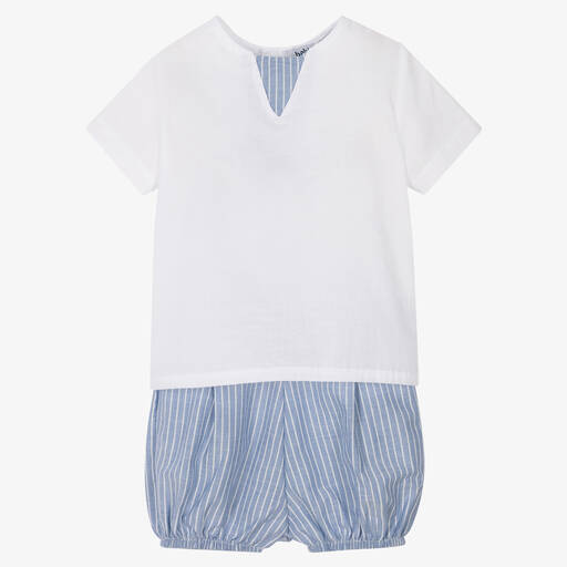 Babidu-Boys Blue & White Shorts  Set | Childrensalon Outlet