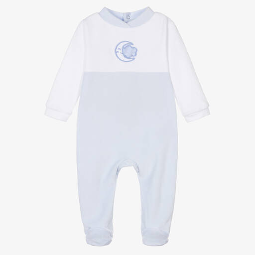 Babidu-Бело-голубой велюровый комбинезон | Childrensalon Outlet