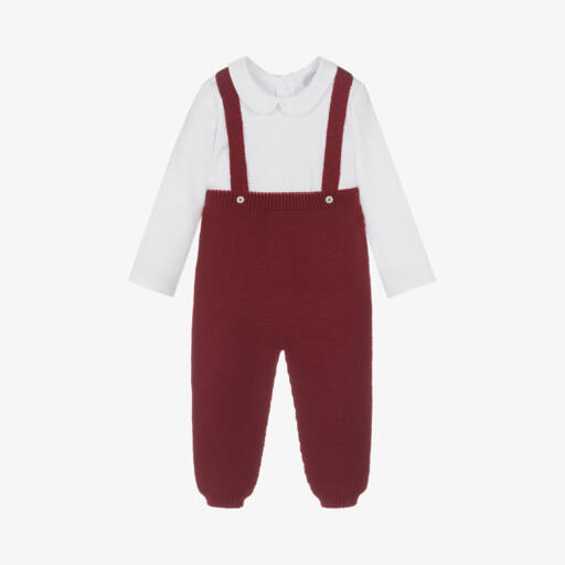 Babidu-Boys Burgundy Knit Dungaree Ensemble | Childrensalon Outlet
