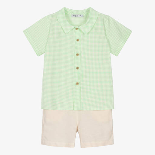 Babidu-Зеленая футболка и бежевые шорты из хлопка | Childrensalon Outlet